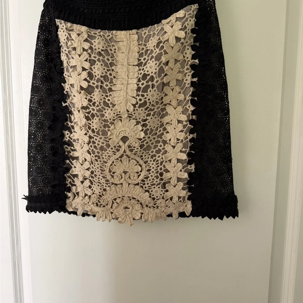Black and Cream Crochet Lace Panel Mini Skirt size OP
